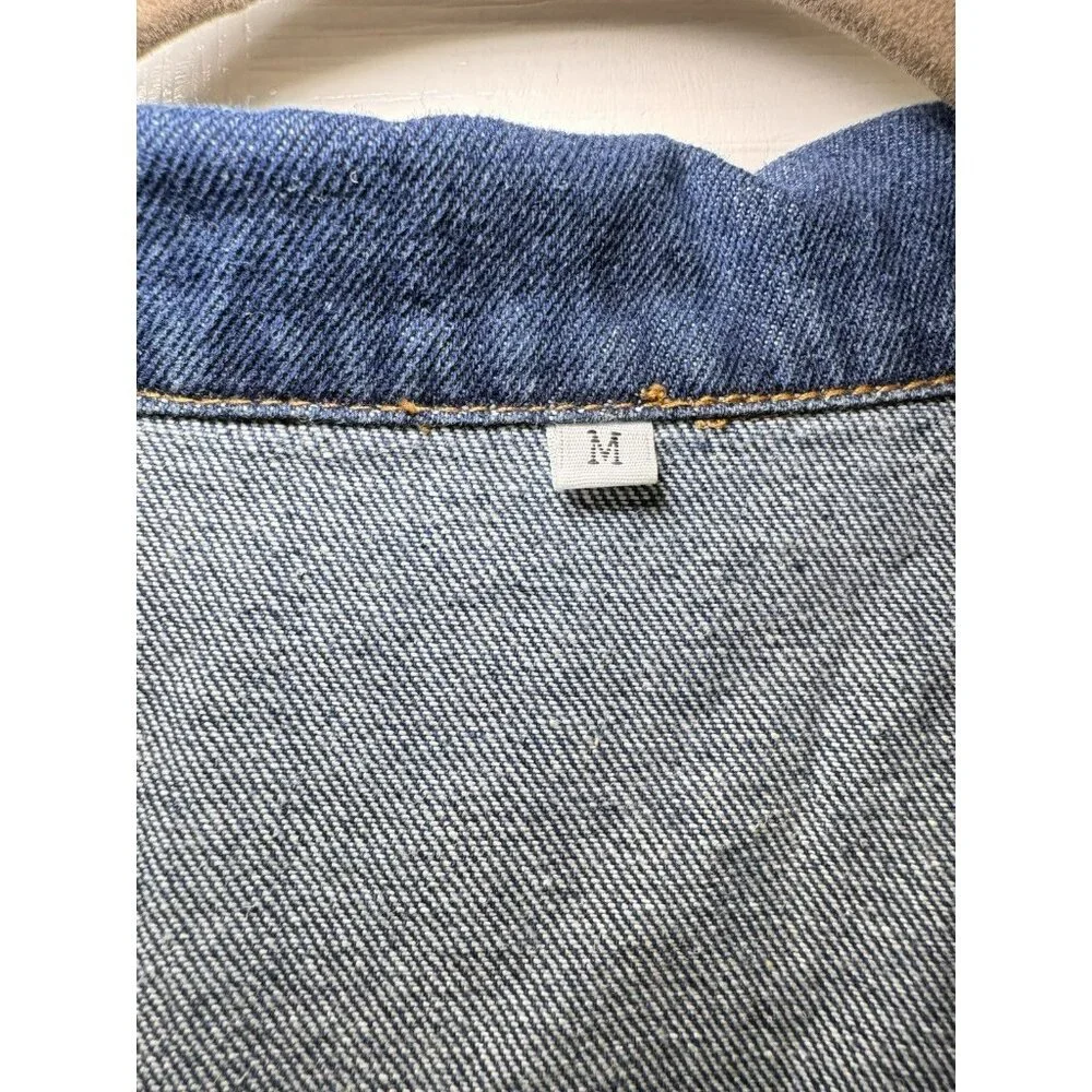 Denim Shift Dress Medium Blue Cotton Collared Pocket Casual Mini - Picture 6 of 8